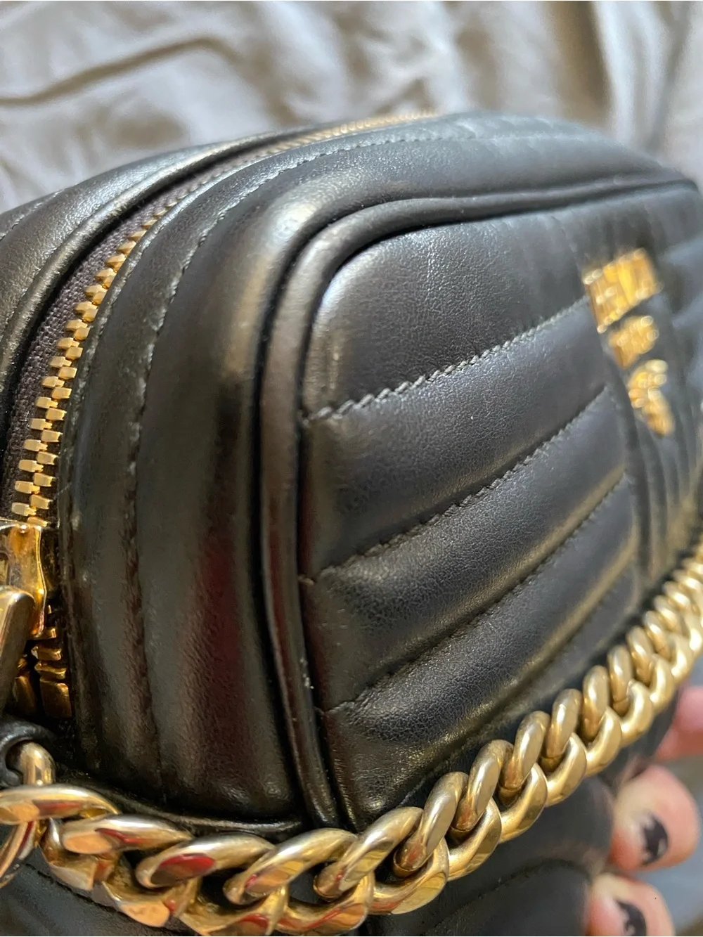 Prada Black Quilted Leather Crossbody Camera Bag with Gold Logo